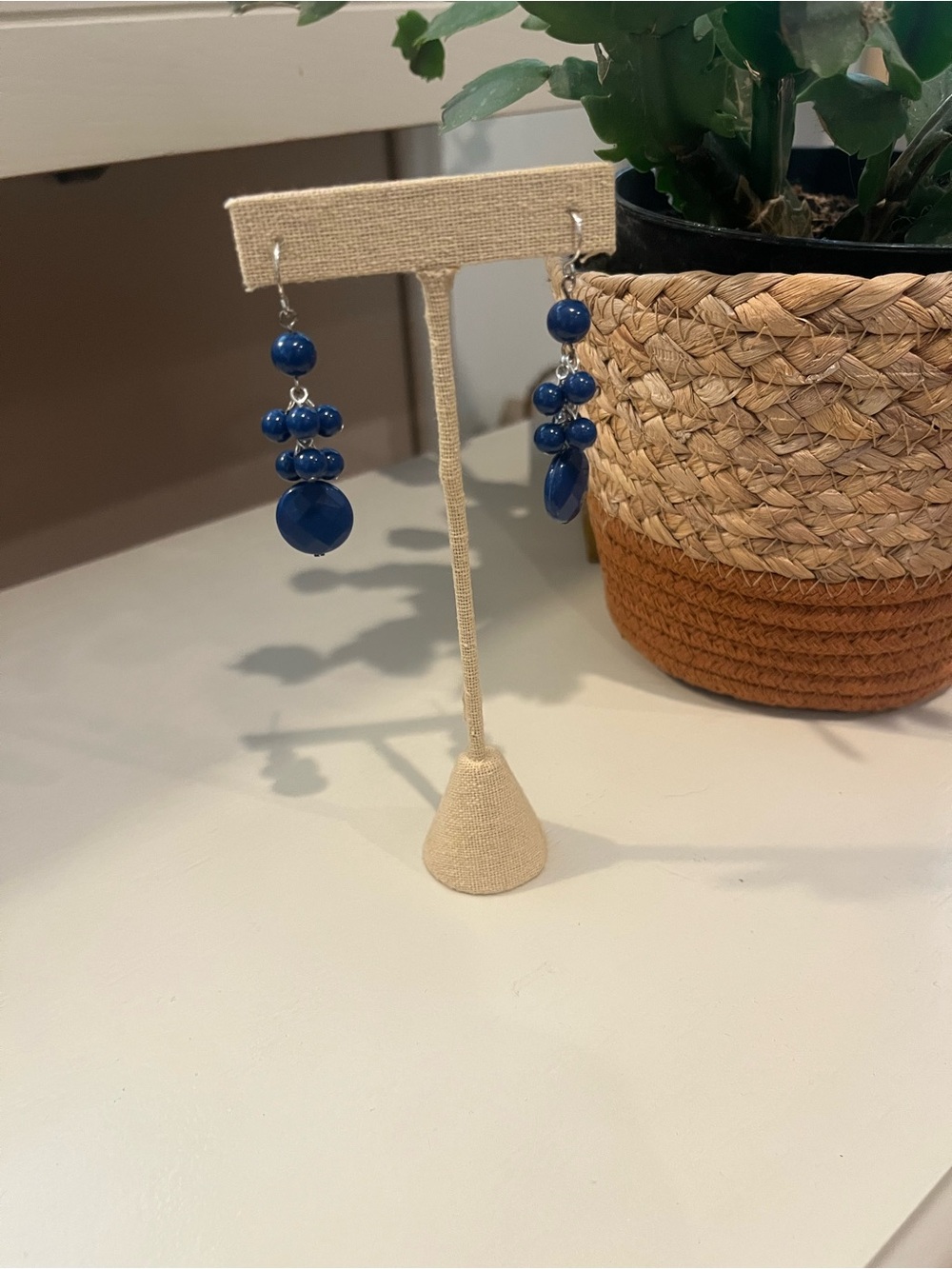 Vintage Blue Beaded Dangle Earrings - Women Jewelry